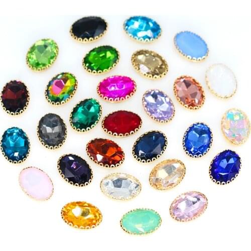 All-sizes Oval glass stone sew on crystal rhinestones gold base lacy claw sewing buckle Craft clothes Decoration jewelry making