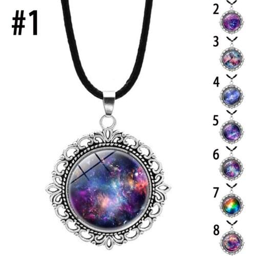 2020 Charm Cosmic Starry Sky Time Gem Stone Leather Rope Necklace Popular Fashion Pendant Clavicle Chain For Women Men Jewelry