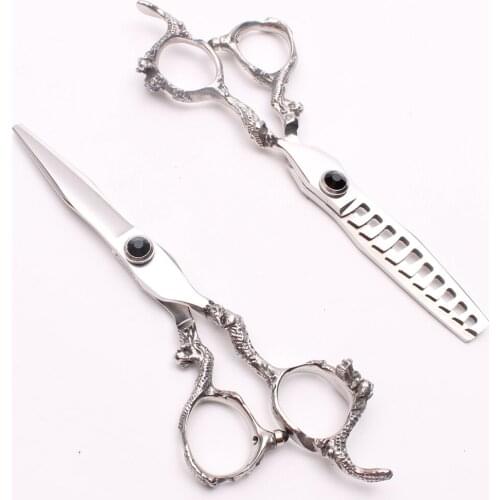 6'' 17.5cm Customized Logo Black Gem Professional Hair Scissors Hairdressing Cutting+Thinning Scissors Hair Styling Tools C9006