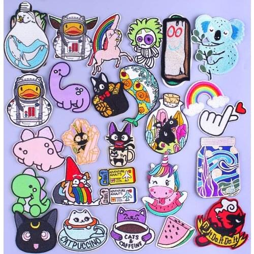 Rainbow Cat Dinosaur Iron On Patches For Clothing Cartoon Animal Elephant Stickers Applique On Clothes Cute Unicorn Animal Patch
