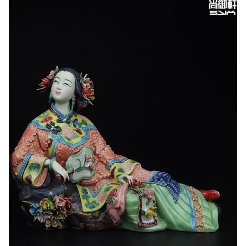 Shiwan Shang Yuxuan master of fine ceramic doll ornaments spring ladies figure crafts decoration housewarming gift