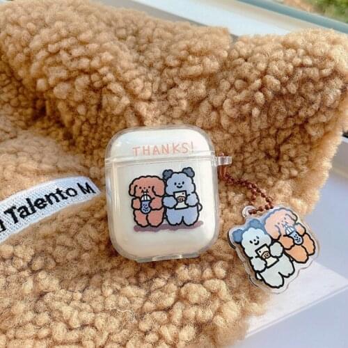 Cute Cartoon Bubble tea bear For AirPod 1 2 Case Transparent Clear Soft Cases for Apple Airpods pro Cover Funda Keychain