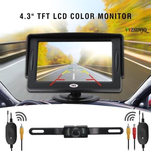 Car Backup Camera Rear View System Night Vision + Wireless 4.3" TFT LCD Monitor