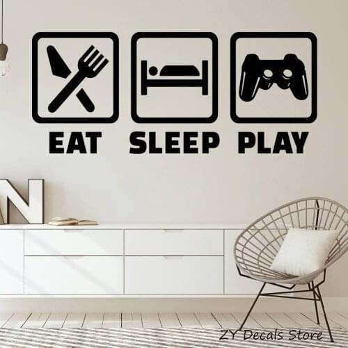 Gaming Lifestyle Vinyl Wall Sticker Quote Video Game Playroom Teen Room Decor Stickers Eat Sleep Play Wall Decals Removable S727