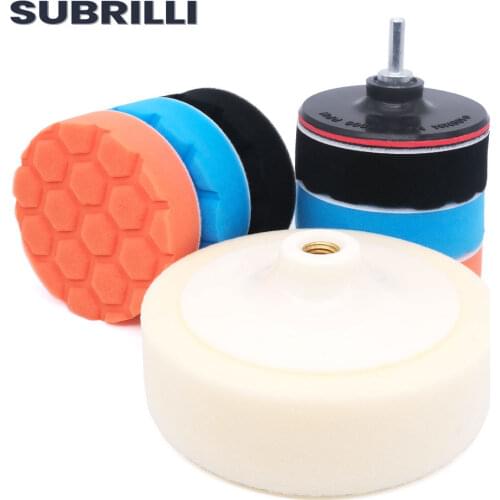 SUBRILLI 4/6 Inch Car Polishing Disc Wheel Foam Sponge Buffing Pads Kit Waxing Cleaning Disc Car Polisher Machine Drill Adapter