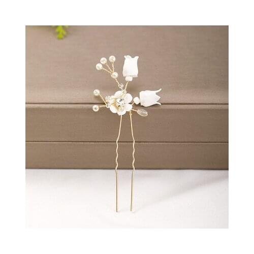 Bridal Flower Pearl Rhinestone Hair Sticks U Shape Hairwear Headdress Wedding Accessories For Women Bride Hair Jewelry