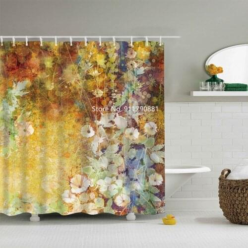 Polar Bear Flower Pattern Waterproof and Mildewproof with Hook Washable Shower Curtain Bathroom Decoration with Colorful Print