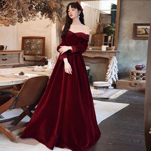 Boat Neck Sexy Evening Dresses Off the Shoulder Full Sleeves Plus Size A-line Floor Length Beads Woman Formal Party Dress