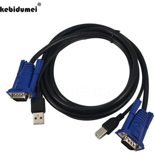 High Quality 1.5M USB KVM 15 Pin Switch VGA Cable USB 2.0 Type A to B 4Pin For PC Computer Printer Adapter Converter Wholesale