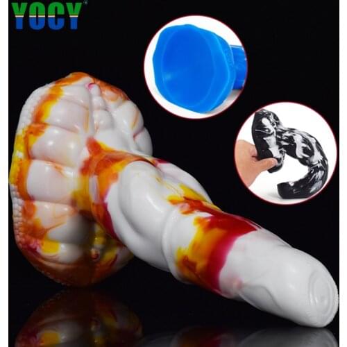 YOCY Huge Silicone Fantasy Dildo Animal Oblique Body Anal Plug With Suction Cup Butt G-Spot Masturbater Colorful Sex Toy