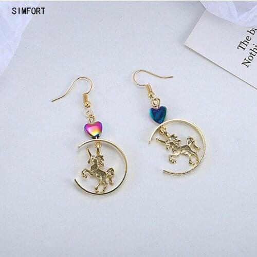 Womens 925Silver Pin Earring Geometric Semicircle Love Unicorn Elegant Fashion Simple Personality Alloy Decoration Jewelry Gift