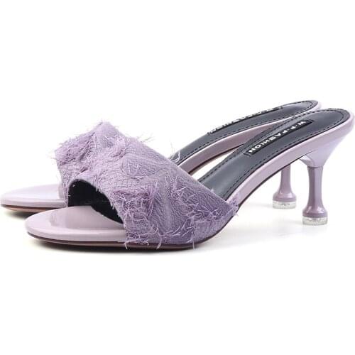 2021 New Fashion Peep Toe Slides Women Shoes Thin Heel Slippers Summer High Heels Pumps Outdoor Non-slip Ladies Zapatillas Mujer