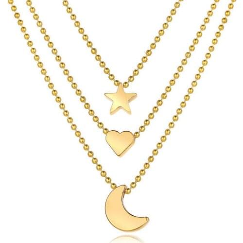 Punk Girl Fashion Necklace 2020 Korean Temperament New Necklace Simple Star Moon Love Multi-layer Necklace Women Bohemio