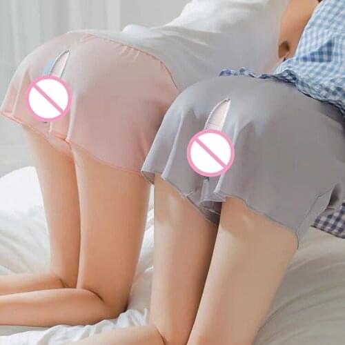 Womens Underwear Crothless Home Outdoor Wear Satin Shorts Open Croch Panties Zippers Night Sex Exotic Pants Trousers Clothes