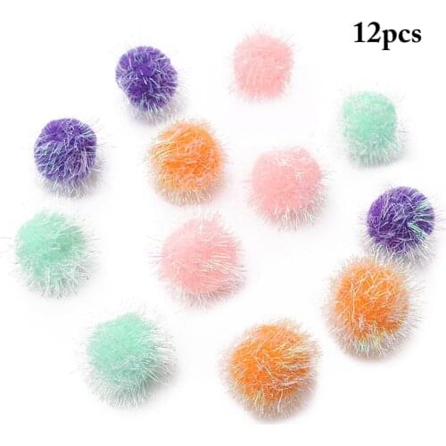 10pcs Pet Cat Toy Colorful Handmade Sparkle Ball Kitten Toys Plush Ball Toy Ball Cat Toys Interactive Pet Supplies