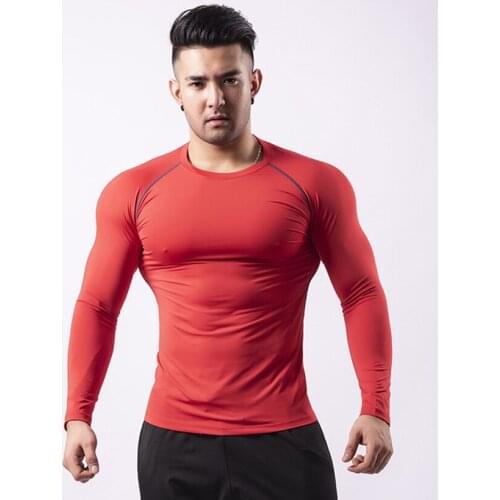 2020 New Compression Shirt Mens Long Sleeved T-shirt For Sports Fitness Men Gyms Clothing Muscle Compression Rash Guard Men Gym