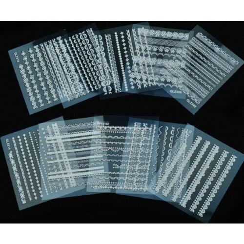 30pcs White Lace 3d Nail Art Stickers Adhesive Nail Tips Decoration Accessories DIY Nail