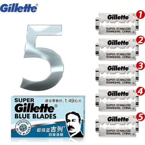 Gillette Super Blue Razor Blade Shaving Blades Shaving Razor Blades Men Stainless Steel Double Edge Shaver Blades 5 pcs