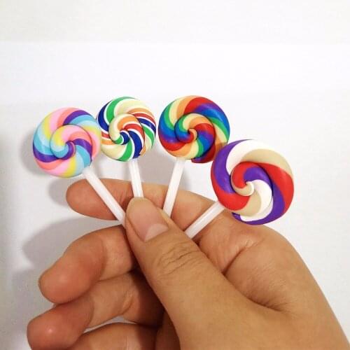 8pcs/bag Candy Flat Back Resin Cabochons Handmade Soft Clay Lollipop Resin For Kids DIY Accessories Phone Decoration Crafts