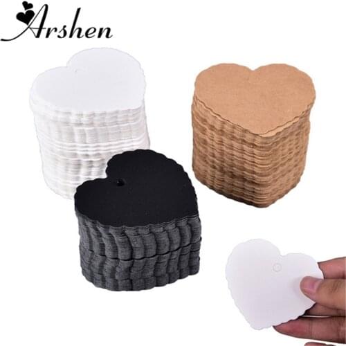 Arshen 100pcs/Set Heart Shaped Kraft Paper Wedding Note Tags Lace Label Luggage Blank Price Hang Tag Kraft Gift Bag Bookmark Tag