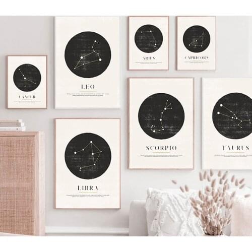 Constellations Astrology Myth Canvas Prints Painting Zodiac Sign Horoscope Quote Wall Art Posters Pictures for Kids Nursery Room