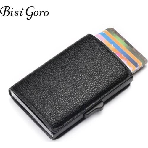 BISI GORO 2019 New Business Card Holder RFID Blocking Card Wallet Aluminum Box Fashion Soft Leather Slim Card Case Dropshipping