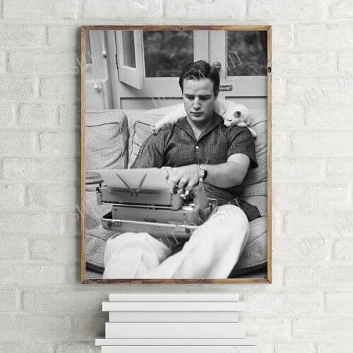 Marlon Brando and His Cat Black and White Poster, Wall Art Print