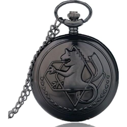 Black Metal Fulmetal Alchemist Steampunk Pocket Watch with Necklace Chain P421