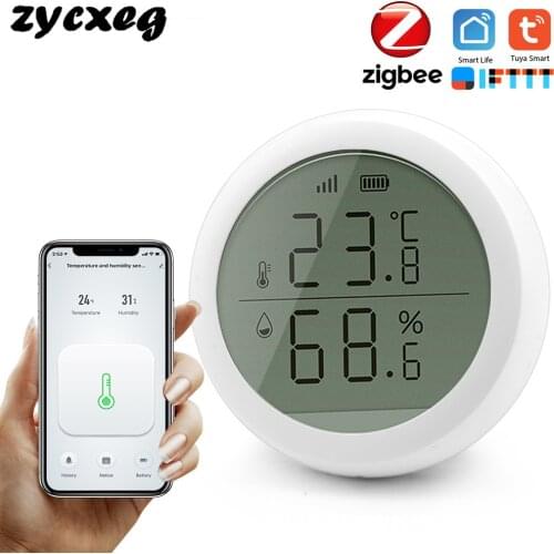 Tuya Zigbee smart Home Temperature & Humidity Sensor with Lcd screen Thermostat Support function auto turn on TV or air Cons