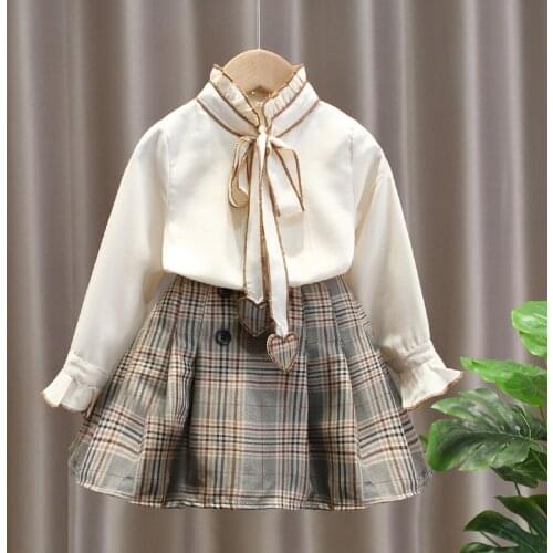 Baby Girls Clothes for Teens Suits Spring & Autumn Preppy Style Kids Sets Shirt Outerwear Pleated Skirt 3 Pieces Child Vestidos