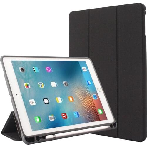 For iPad Pro 9.7 A1673 A1674 A1675 Tablet Tri-fold Stand PU Denim Leather Smart Cover Soft TPU Case Build-in Apple Pencil Holder