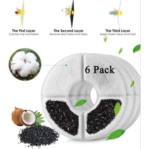 Pet Cat Water Fountain Filters 6 Pack Pitcher Carbon Replacement Filters Cartridges for LED Light Cat Flowers Fountain Dispenser
