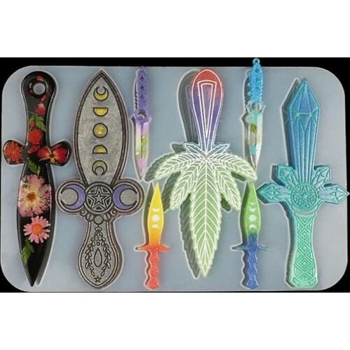 Knife Resin Mold Different Shape Sword Dagger Silicone Epoxy Mould for Halloween Cosplay Keychain Decoration DIY Casting