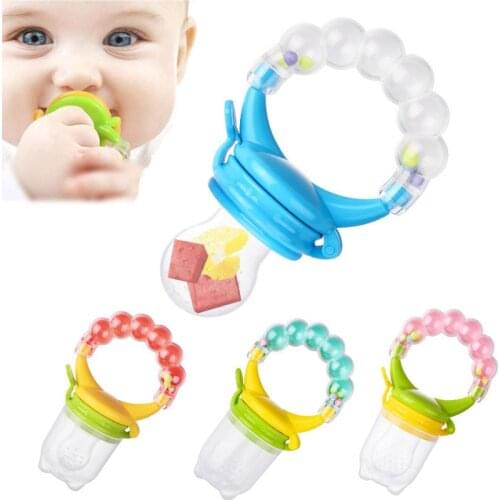 Boys Girls Bells Pacifier Clip Baby Teether Vegetables and Fruit Teething Toy Ring Chewing Pacifier Sucking Thumb Teething Nursi