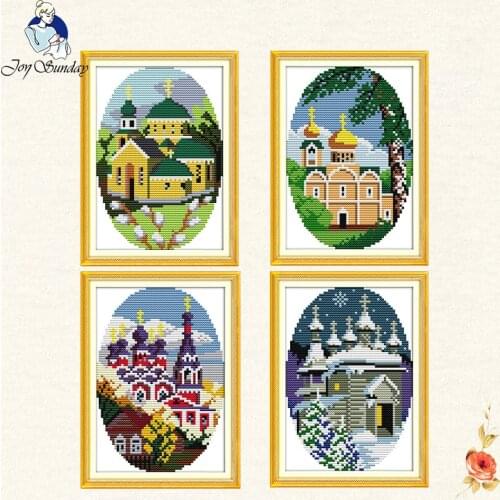 Joy sunday four seasons scenery Cross Stitch Printed Cotton Set landscape Kit Embroidery Needlework gift send a friend