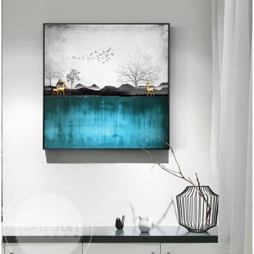 Abstract Forest Landscape Canvas Painting Cloud Sea Poster and Print Deer Wall Art Picture For Living Room Bedroom Nordic Decor