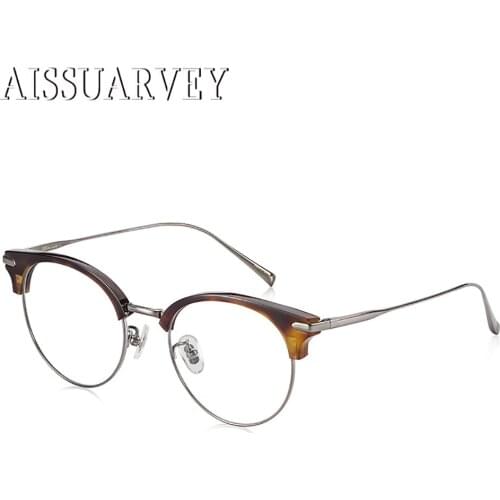 Round Eyeglasses Frames for Men Women Titanium Vintage Glasses Frame Cat Eye Optical Eyewear Retro Designer Prescription Fashion