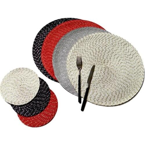 Round Weave Placemat Fashion Disc Pads Bowl Pad Coasters Waterproof Table Cloth Pad Kitchen Coffee Bar PP Dining Table Mat