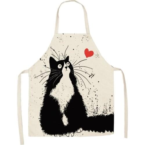 Cute Cartoon Cat Print Kitchen Apron Cotton Linen Easy Clean Household Tools 10 Styles S/L Sizes To Choose for Cooking