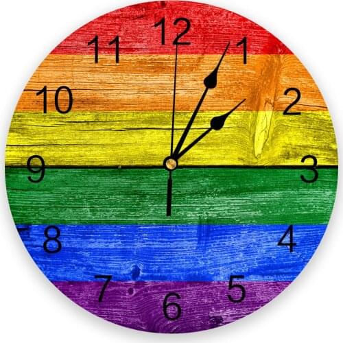 Lgbt Pride Rainbow Wood Wall Clocks Non Ticking for Girl Boy Bedroom Bathroom Kitchen Living Room Office Round Clock