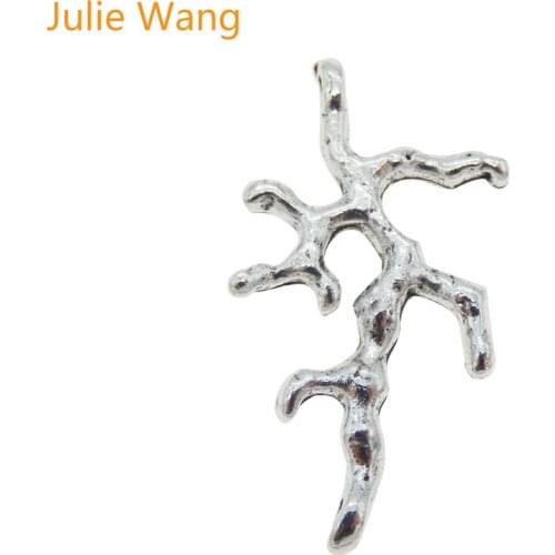 Julie Wang 20PCS Small Tree Branch Shape Charms Antique Silver Color Connector Necklace Pendant Jewelry Making Accessory
