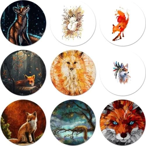 Cute Fox in Autumn Leaves Forest Icons Pins Badge Decoration Brooches Metal Badges For Backpack Decoration 58mm
