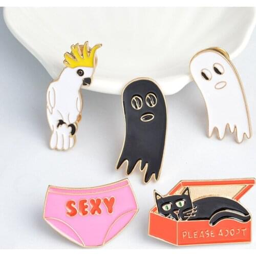 Fashion Cute Sexy Underwear Bird Cute Ghost Cartoon Enamel Hard Metal Pins Brooches Badge for Bag Lapel Men Women Jewelry Gifts