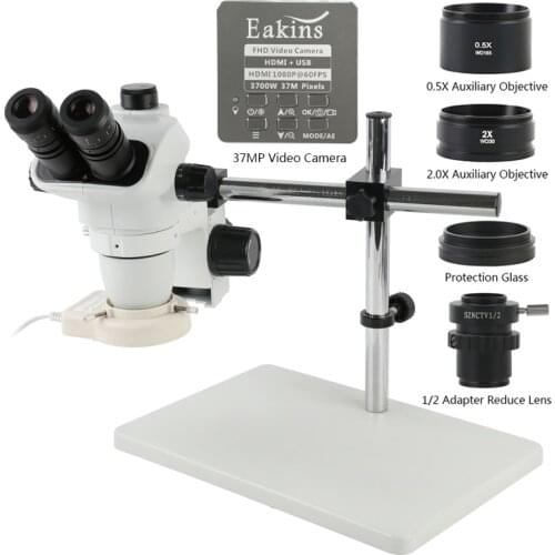 Simul-Focal 3.35X 6.7X 45X 90X Zoom Trinocular Stereo Microscope 37MP USB HDMI Video Camera For Digital Image Acquisition