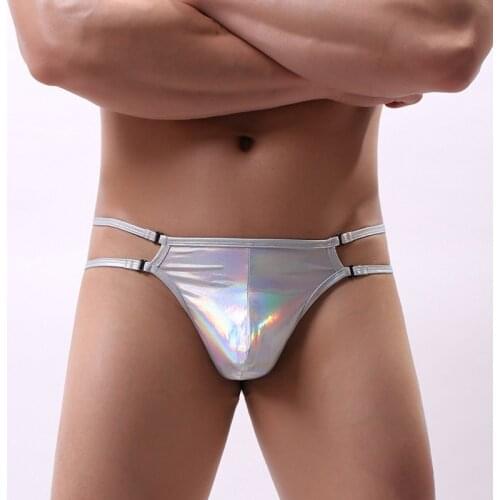 Mens Underwear Sexy Imitation Leather Briefs Bikini G-string Thong Tanga Underpants Man Shorts T-back Briefs