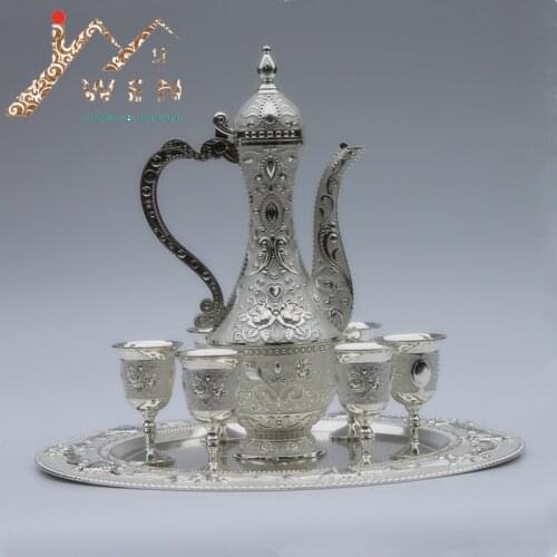 IMUWEN 12" plate, silver color metal wine set/tea set fashion zinc alloy wine set room decoration