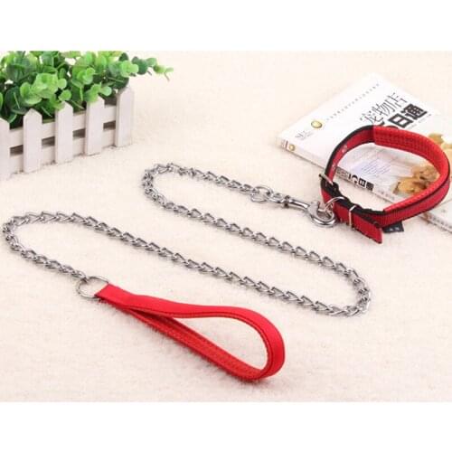 Durable Iron Chain for Dog Breeds Metal Leash Collar Set with Soft Foam Handle Outdoor Walking Pet Accessories 120cm Long