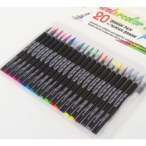 20 color watercolor brush pen and fountain pen set