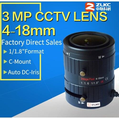 3 megapixel HD CCTV lens 4-18mm, 1/1.8" Manual Varifocal Auto matic Iris Lens ,lens for CCTV Surveillance cameras C Mount