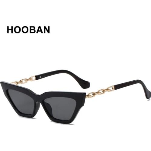 HOOBAN Classic Cat Eye Sunglasses Women Brand Designer Necklace Metal Frame Sun Glasses Ladies Luxury Outdoor Eyeglasses UV400